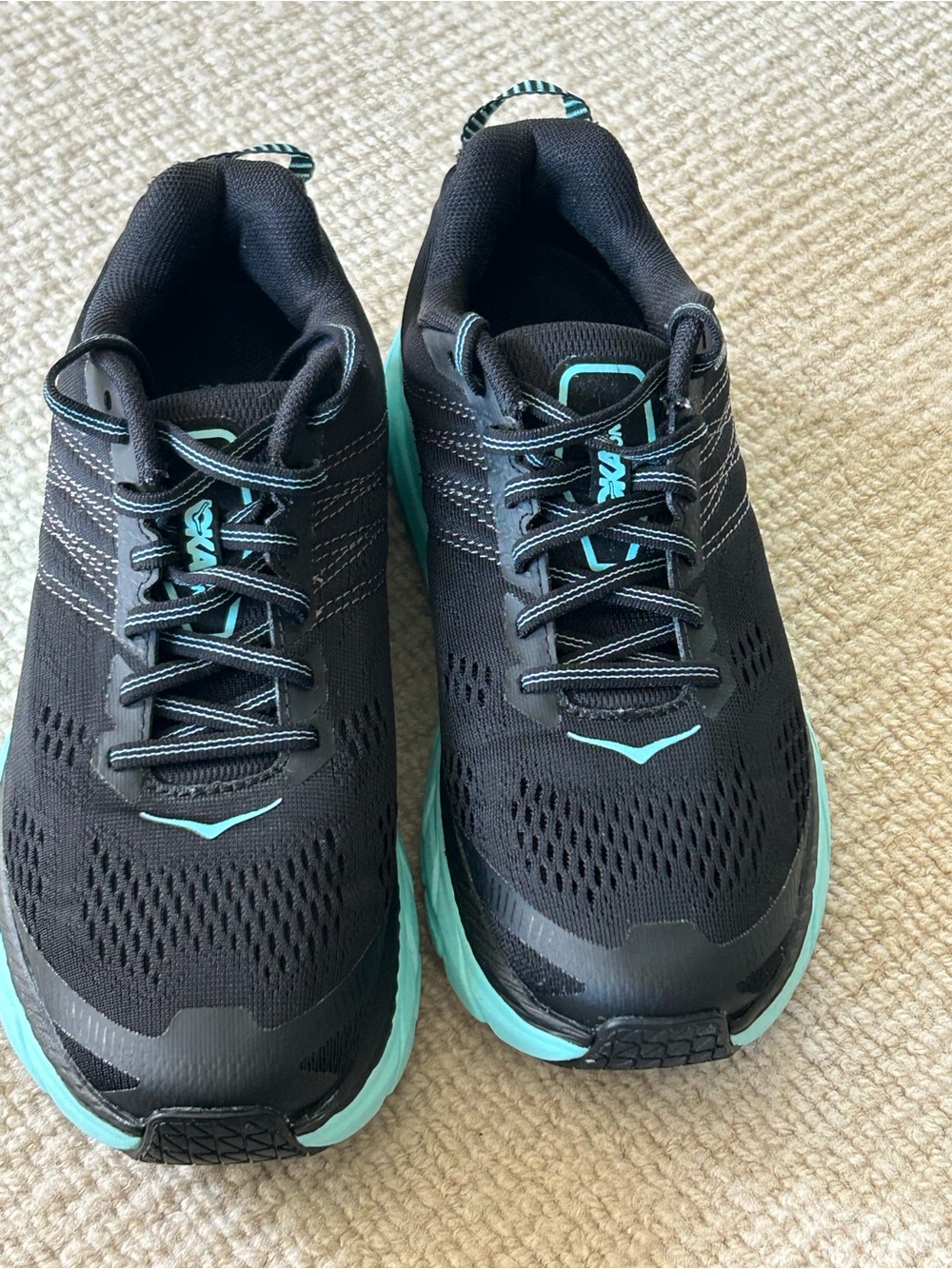 Hoka Women's Black and Teal Athletic Running Shoes